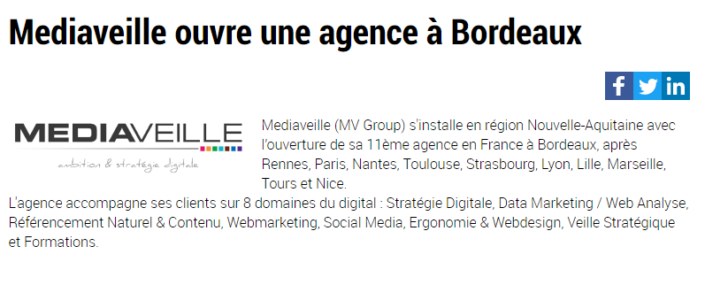 MEDIAVEILLE ouvre une agence à Bordeaux