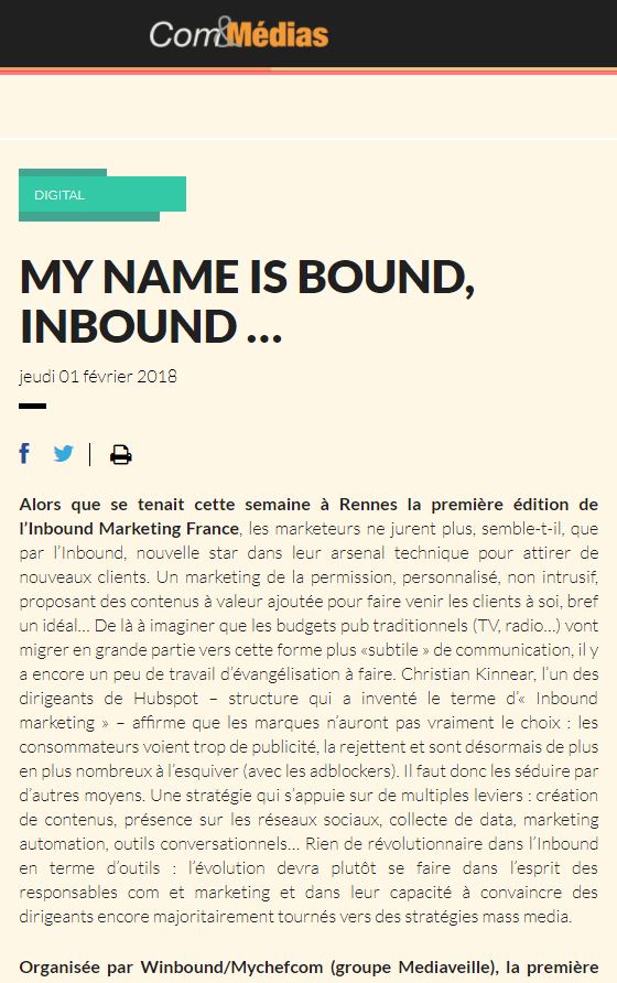 MY NAME IS BOUND, INBOUND …