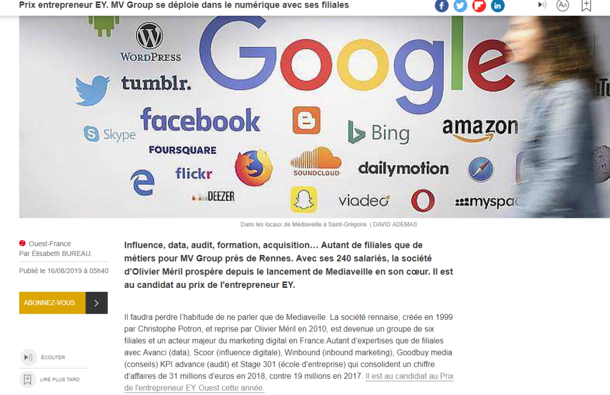 Prix entrepreneur EY. MV Group se déploie dans le numérique avec ses filiales